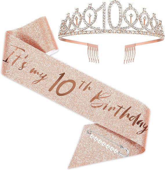 10. Geburtstagsschärpe und Tiara für Mädchen Roségold Geburtstagsschärpe Krone 10 & Fabulous Schärpe und Tiara für Mädchen 10. Geburtstagsgeschenke für alles Gute zum 10. Geburtstagsgeschenk