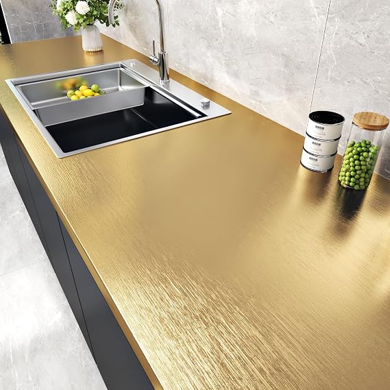 WESTICK Stainless Steel Gold Contact Paper Removable Metal Gold Wallpaper
