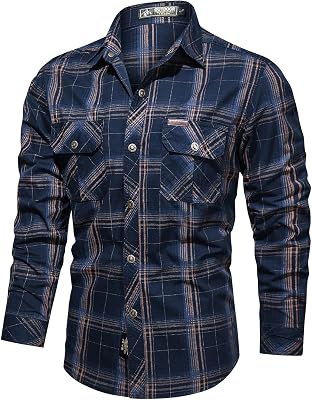 Mens Cargo Shirts Long Sleeve Button Down Lightweight Hiking Tactical Shirts Outdoor Casual Regular Fit Military Work Tops