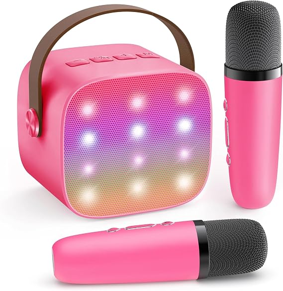 YLL Mini Children's Karaoke Machine with 2 Microphones, Karaoke Gifts for Girls Age 3 4 5 6 7 8 9 10 12 + Years Old 4-12 Years Old Birthday Toy Easter Gift for Girls Boys (Hotpink)