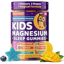 Kids Magnesium Glycinate Sleep Gummies – Calm, Focus &amp; Relaxation Support with Magnesium, B6, L-Theanine &amp; Chamomile – Berry Stars &amp; Mango Moons – 60 Vegan Gummies – Star &amp; Moon Shape – Age 4+
