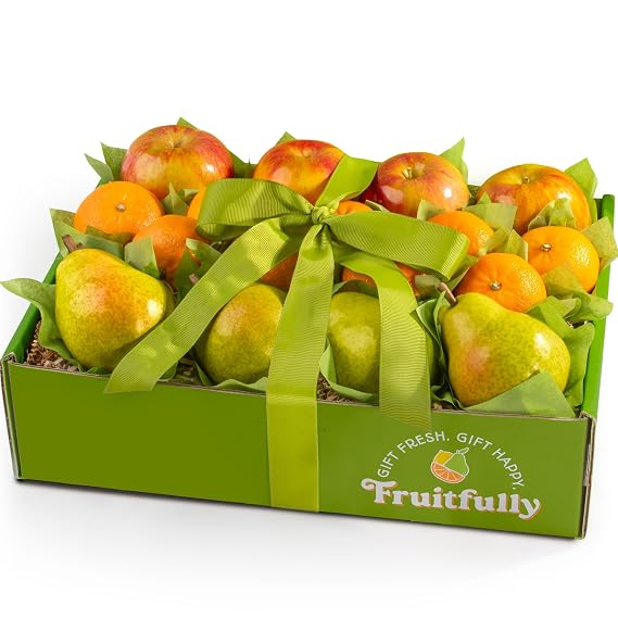 A Gift Inside Fresh Fruit Gift Basket Mixed Fresh Fruit Box with Comice Pears, Red Apples & Mandarins, Gourmet Fruit Basket Gift for Birthday, Get Well, Sympathy & Thank You