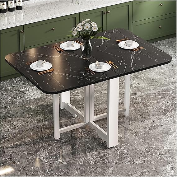 Folding Dining Table with Modern, Foldable Multipurpose Dining Table, Table Drop Leaf Dining Table with Legs, Solid Wooden Foldable Kitchen Table, Space Saving, for Dining Room Kitchen Living Room (C