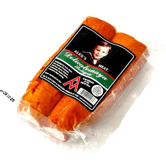 Alexs Meat Delicatesnaya Bologna, 2 Chunks Traditional Eastern European Cold Cut, Mild & Juicy, Deli-Style Cooked Sausage, Perfect for Sandwiches, Platters, or Snacking, 1 lb