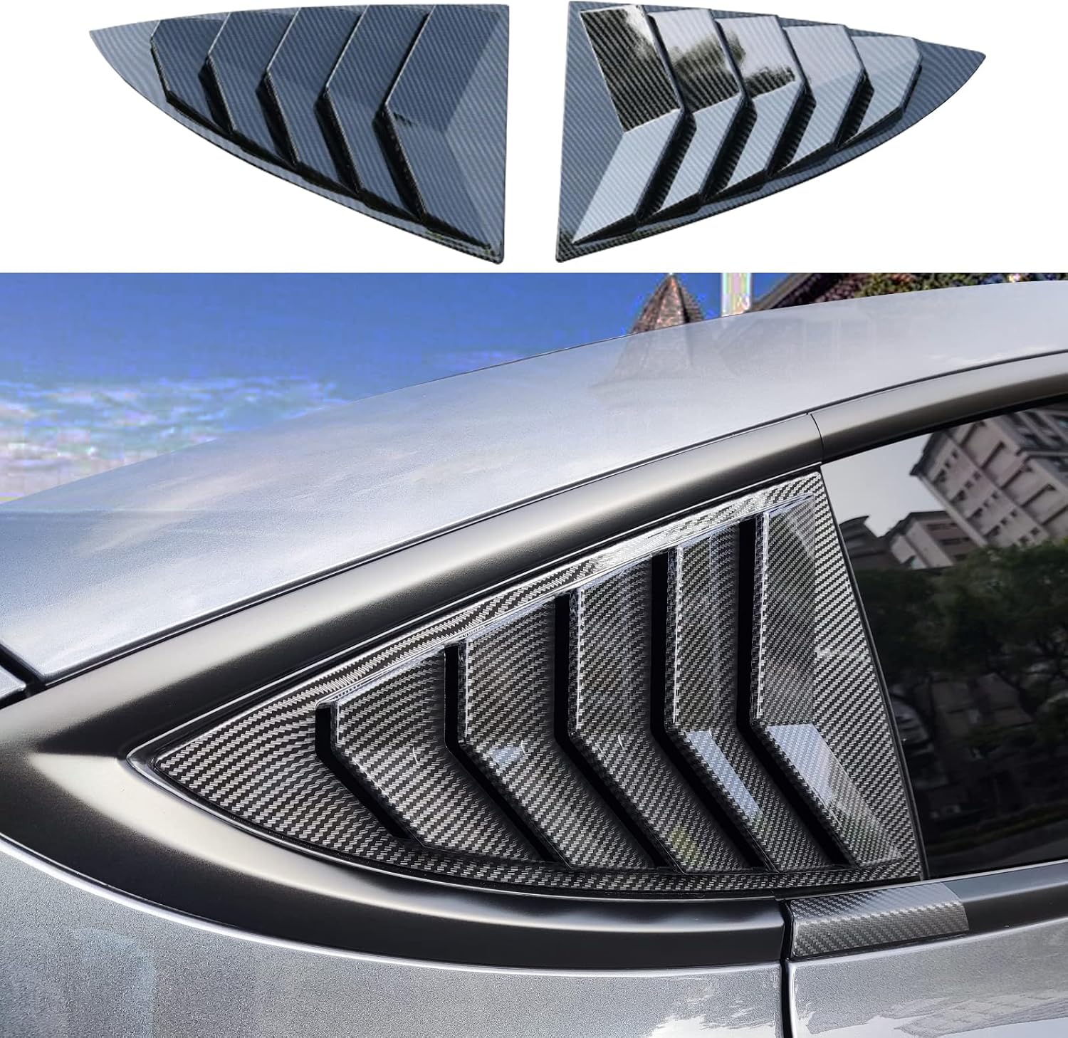 YHCDSEA for Model 3 Rear Side Window Shutter Cover Louver Sport Style Cool Exterior Decoration fit for Tesla Model 3 2017-2025 Accessories Glossy Carbon Fiber Pattern