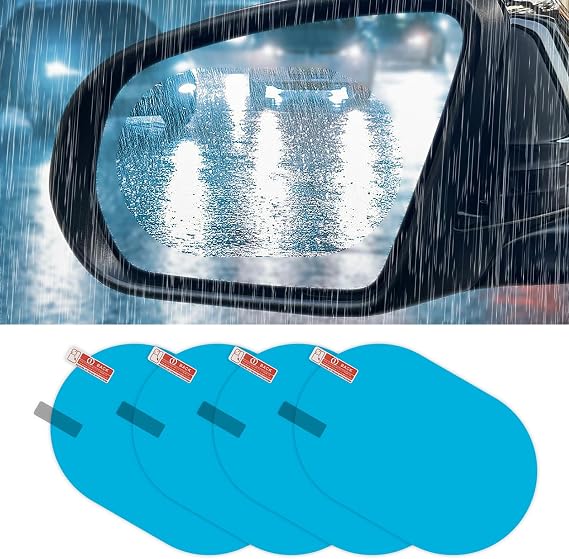4PCS Car Mirror Anti Rain & Fog Protective Film, Anti Glare Rainproof & Waterproof HD Nano Coating Hydrophobic Sticker for Side Window & Rear View Mirror (5.913.94 Inch)