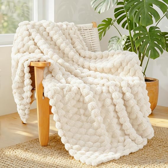 Whale Flotilla Soft 3D Jacquard Fleece Throw Blanket for Coach Sofa, Ivory | 130x150CM, Lightweight Breathable Soft Cozy Blankets, All Seasons, Fluffy Microfiber, Chair Bed Cover Sheet Bedspread