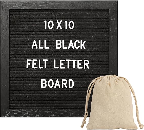 Black Felt Letter Board with 294 Changeable Letters&Numbers, 10x10 Message Board Letter Sign Board in Black Frame with Stand and Canvas bag for Announcement&Notification