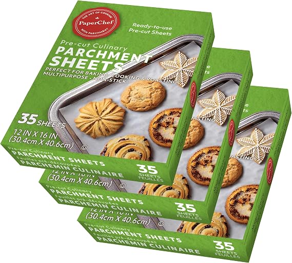 Culinary Parchment Paper Sheets Precut Nonstick 35 Count 3 Pack | Pre-Cut Non-Stick Parchment, 14 Fold Sheets for Baking, Roasting, Air Fryers