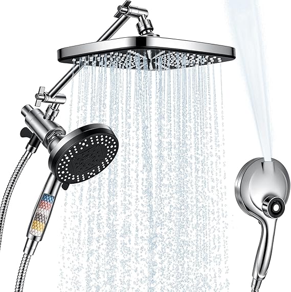 Rainfall Shower Head With Handheld Combo, Adjustable Filtered Shower Heads with Handheld Spray Combo, One-piece High Pressure, Built-in Magnetic Docking and Power Jets