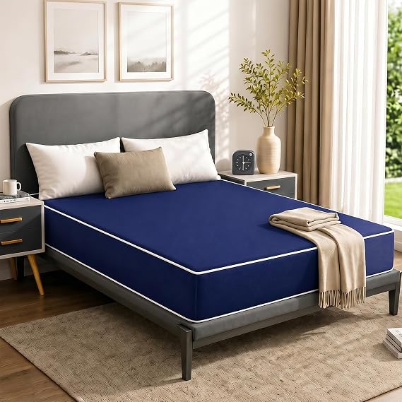 Greaton, 9-Inch Medium Firm Water Resistance Nylon Vinyl Foam Mattress, Noiseless, Soft Cloud Feeling, Body Heat Reflection, Good for Hospital and Camp, Twin, Blue