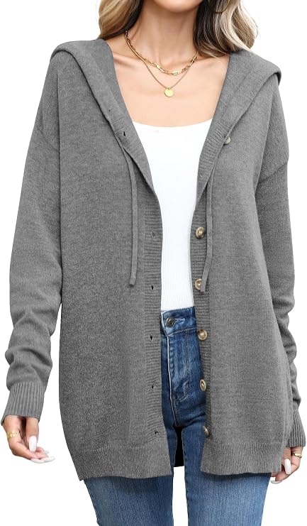 Women's Button Down Hoodie Cardigan Sweaters Long Sleeve Fall Fashion Open Front Knit 2025 Winter Outerwear Coats