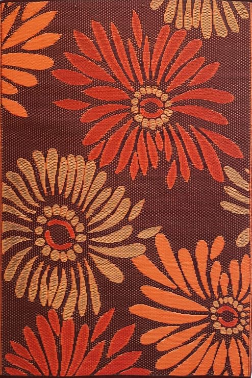 Mad Mats Outdoor Rug, Reversible Plastic Mat for Patio, Porch, Deck, Kitchen & Bath, Daisy, 6' x 9', Rust
