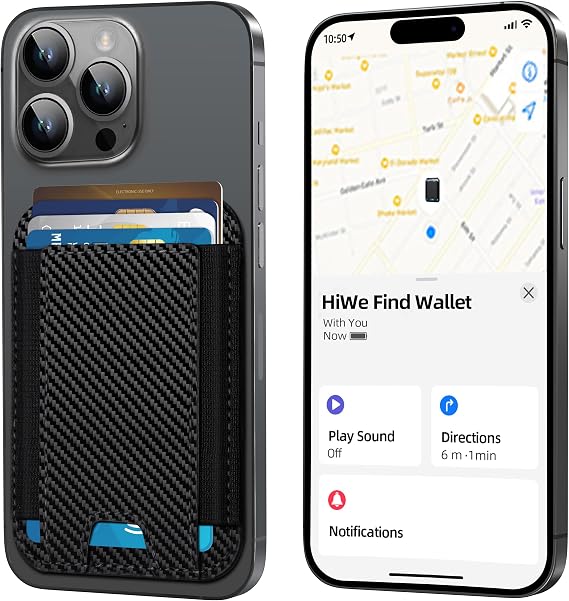 HiWe for MagSafe Wallet with Find My, Anti-Lost Strongest Magnetic Wallet for iPhone 17/16/15/14/13/12 Series, 5 Cards Holder, Leather RFID Slim, Carbon Fiber Black