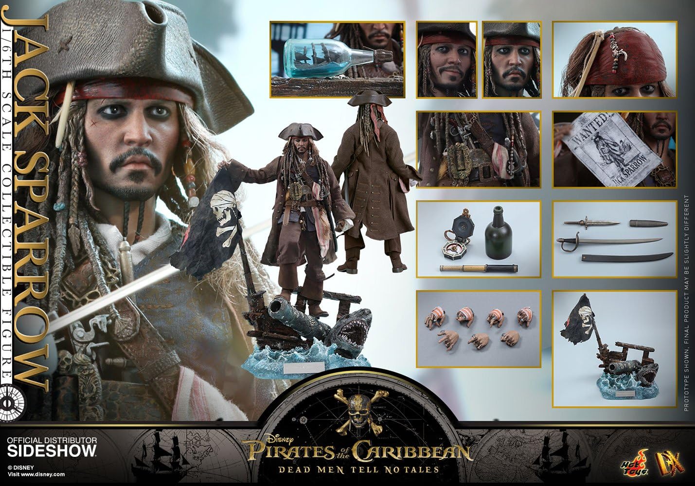 Movie Masterpiece DX Pirates of the Caribbean: Dead Men Tell No Tales Jack Sparrow Figurine, 16 Scale