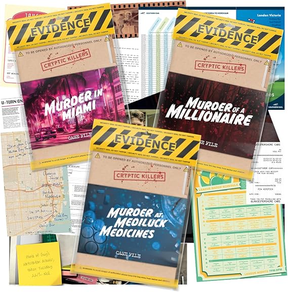 Cryptic Killers Bundle #4 - Unsolved Murder Mystery Game - Cold Case File Investigation - Detective Clues/Evidence - Solve The Crime - Individuals, Date Nights & Party Groups - 3 Pack