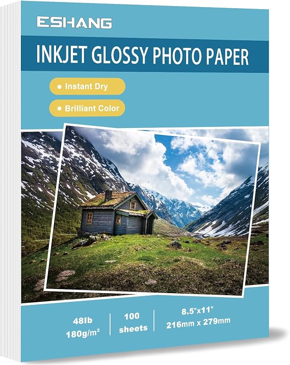 Glossy Inkjet Photo Paper 100 Sheets 8.5x11 Inches 48lb Professional Photographic Paper 8.5 mil Compatible with Dye Ink Printer 180GSM