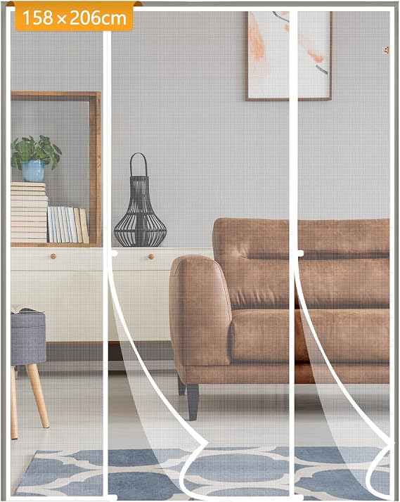 Yotache Fly Screen Door 158 x 206 cm, Reinforced Polyester Double Door Screen Curtain for Sliding Door Patio Door Keep Fly Bug Out, White
