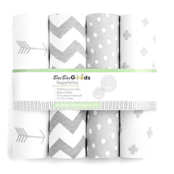 Premium Baby Changing Pad Covers 4 Pack Boy or Girl Changing Pad Cover Pure Jersey Machine Washable Grey and White Changing Table Cover Diaper Changing Pad Cover Sheets