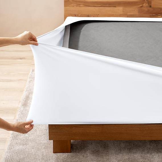 Bare Home Queen Size Box Spring Cover Wrap Around (Queen, White) | Stretchy, Decorative, Wrap Around, Easy to Install