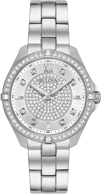 Bulova Ladies' Classic Crystal Stainless Steel 2-Hand Quartz Watch, Pave Dial Style: 96L236