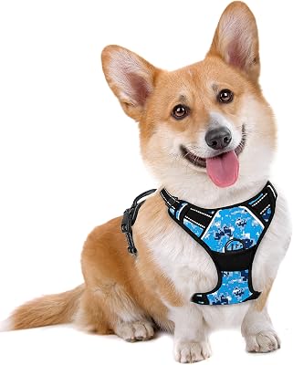 BARKBAY No Pull Dog Harness Large Step in Reflective Dog Harness with Front Clip and Easy Control Handle for Walking Training RunningBlue camo,M
