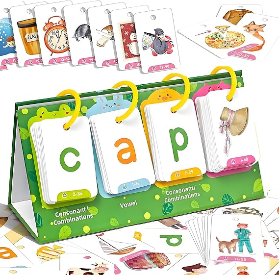 Chart for CVC Word Games Flash Cards for Alphabet Flash Cards for Double-Sided Word Builder Cards with Short Vowel Sounds Spelling Game for Home For use by those aged 15 and above
