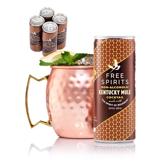Free Spirits Zero Proof Kentucky Mule, Bold Bourbon Style Non-Alcoholic Ready-to-Drink Mocktail, Low Calorie, Made In The USA, 8.4 fl oz, Pack of 4