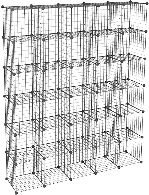 KOUSI DIY Wire Cube Storage, Modular Metal Shelf, Cubby Shelving, Stackable Grid Organizer, 30 Cube, Black