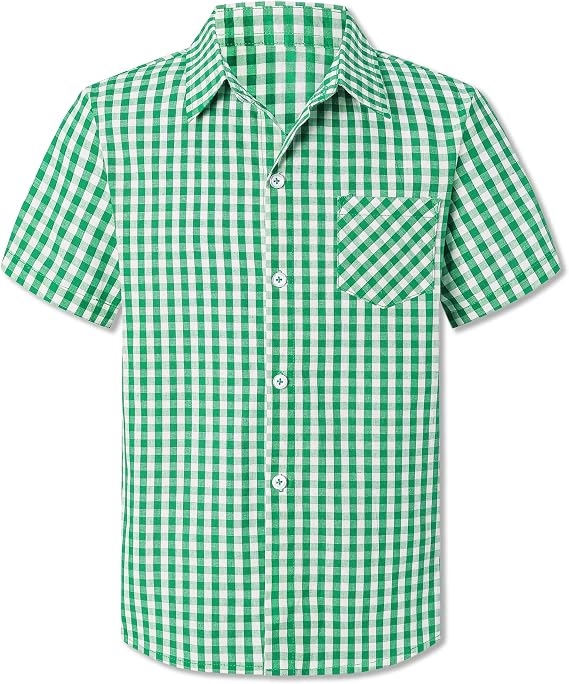 Cromoncent Men & Boys Plaid Button Down Short Sleeve Shirt with Pocket