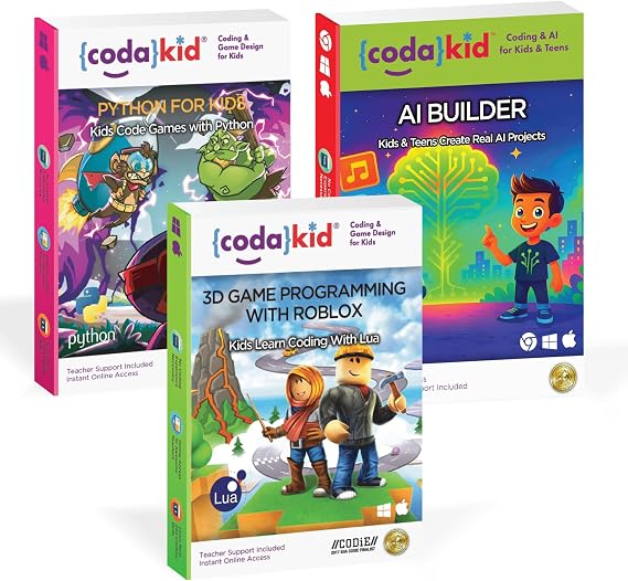 CodaKid Coding Bundle for Kids Roblox, Python & AI Courses | Winning STEM Learning Program with Live Mentoring | Learn Lua, Python & AI Programming | Ages 9+ | 12-Month Access (PC & Mac)