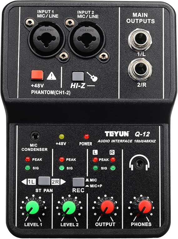 USB Audio Interface +48V Phantom Power with 3.5mm Microphone Jack, Audio Interface for Recording Podcasting and Streaming Ultra-low Latency Noise Free XLR Audio Interface