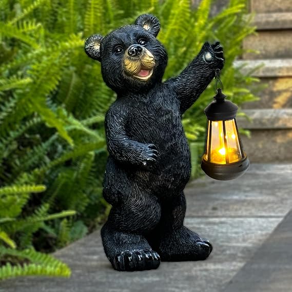 Resin Solar Bear Statue LED Light Waterproof Garden Yard Decor