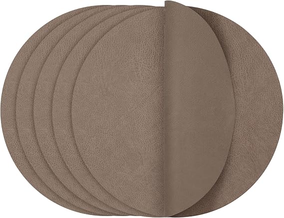 Round Placemats Dual Sided 13in Faux Leather Non-Slip Wipeable Table Mats | Heat Stain Resistant Outdoor Place Mats Indoor Placemats for Kitchen Dining (Brown, Set of 6)