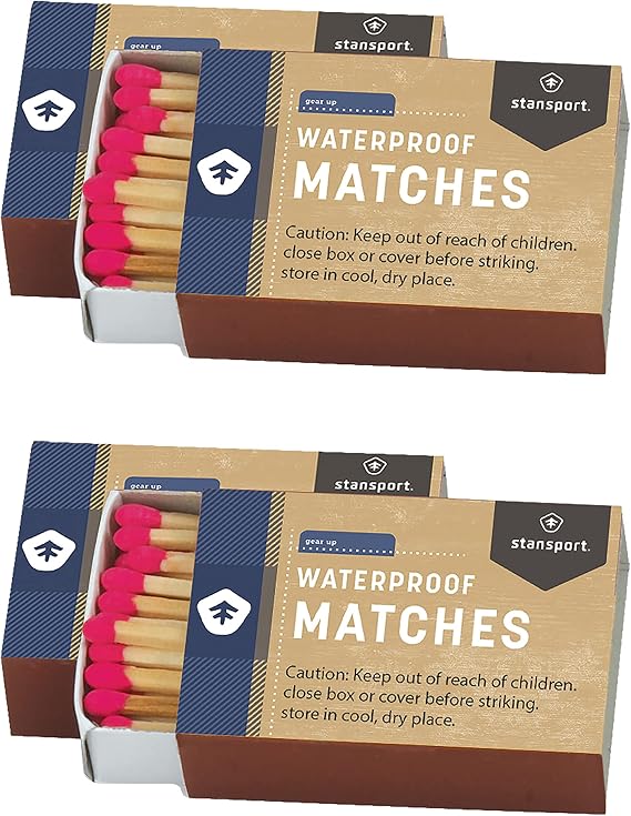 Stansport Waterproof Matches (4-Pack) 160 Total Count Moisture-Resistant Matches for Camping, Hiking and Emergency Kits Reliable Fire Starting Matches for Damp Environments