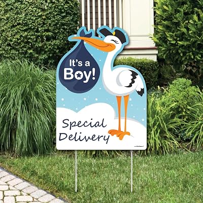 Big Dot of Happiness Boy Special Delivery - Baby Shower Decorations - Blue Its A Boy Stork Baby Announcement & Welcome Yard Sign
