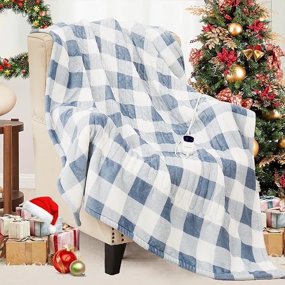 Homemate Electric Blanket Heated Twin Size - 62x84 Ultra Soft Cozy Flannel Heating Blanket with 10 Fast Heat Levels 8 Hours Auto Off Over-Heated Protection ETL Certification Keep Warm in Home