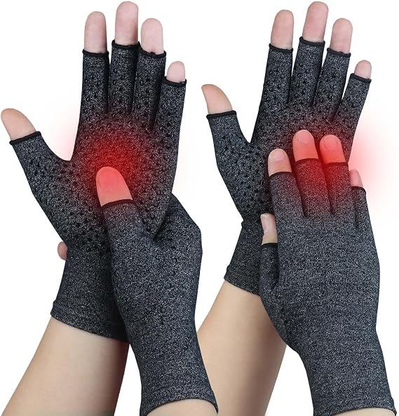 2 Pairs Arthritis Gloves for Pain Relief, Compression Gloves for Arthritis, Carpal Tunnel, Osteoarthritis, Joint, Typing, Driving, Fingerless Hand Gloves for Women Men (Black1+Black1, Small)