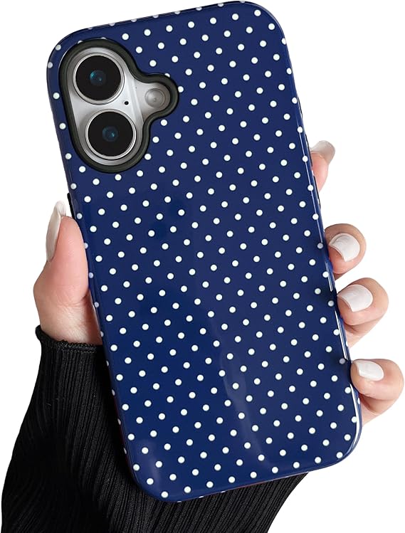ZTOFERA for iPhone 16 Case Fit for MagSafe, Dots Pattern-Navy Blue | Cute Polka Dot Pattern | Built in Magnetic Support Magnetic Accessory | Hard PC Back+Soft Layer Dual Protective Phone Case