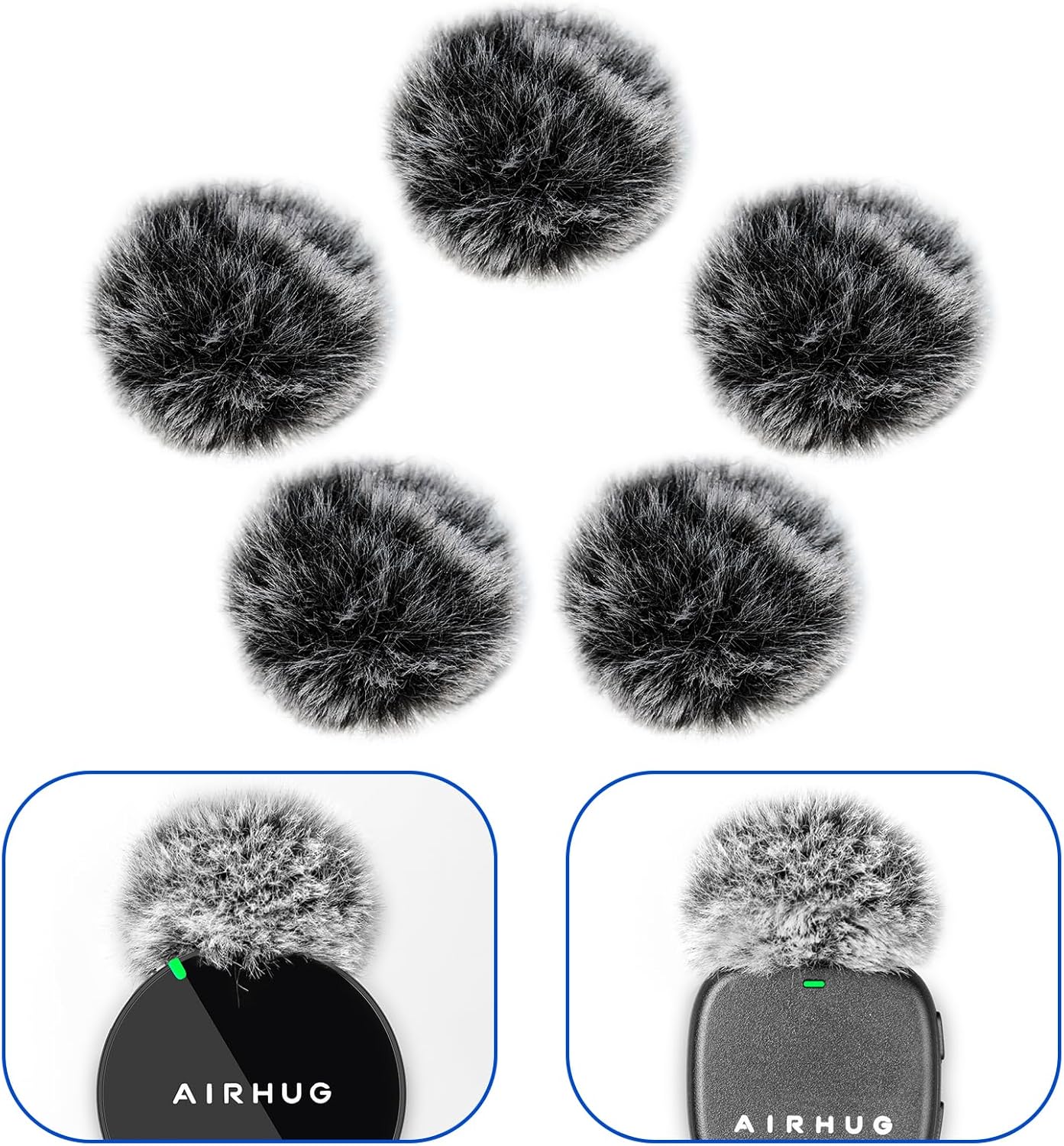 Wind Muff for AIRHUG 3033 Wireless Lavalier Microphone, Outdoor Furry Windscreen for Lapel Microphone5 Pack