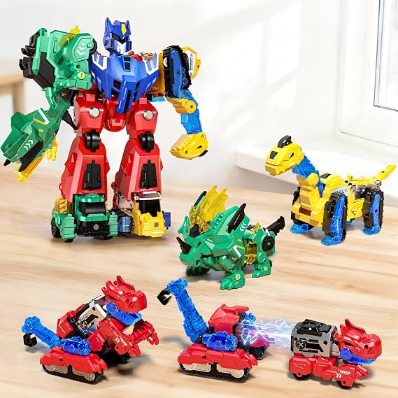 Eohemeral 6-in-1 Dinosaur Transforming Robot Toys Set,STEM Toy Combine Dinosaur Transform into Robot,Party Birthday Educational Gifts for Kids Age 3 4 5 6 7 8 9 10 Years Old Boys Girls