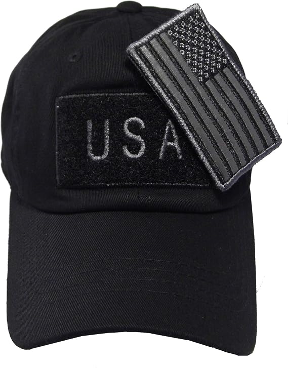 US Flag Attachable Patch Tactical Style Cotton Trucker Baseball Cap Hat Black