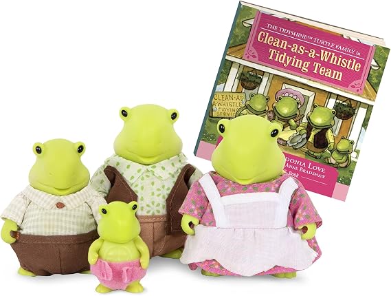 Li'l Woodzeez The Tidyshine Turtle Family Set 4 Collectible Doll Figures with Storybook for Imaginative Play Pretend Play Toy Gift for 3+ Years