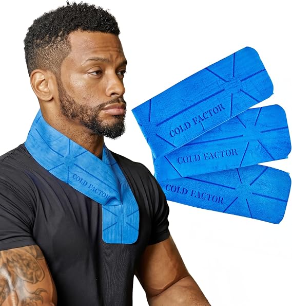 COLD FACTOR Mini Cooling Neck Towel - Cooling Towel for Running, Cold Towels for Sports, Golf, Construction and Hot Weather, Cool Towel, Sports Towels for Neck with UPF 50, 29.5" x 3" (3 Pack - Blue)