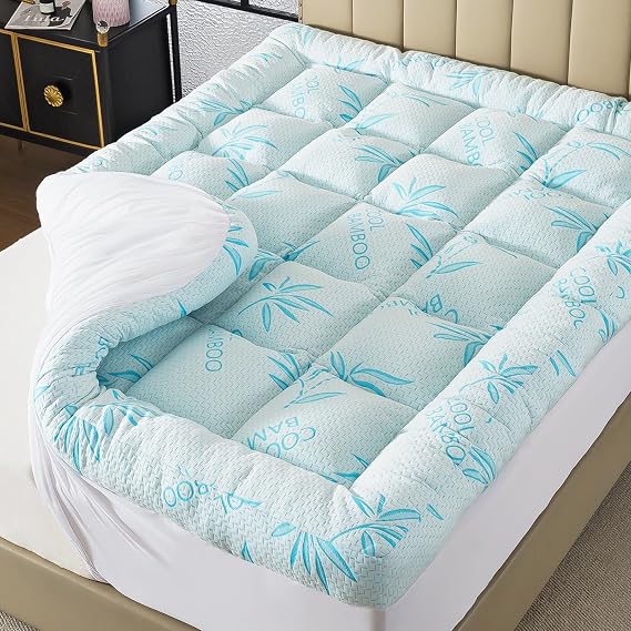 WhatsBedding 5 Inch Twin Mattress Topper Breathable Bamboo Viscose Air Layer,Memory Foam Mattress Topper Twin Size Blue.