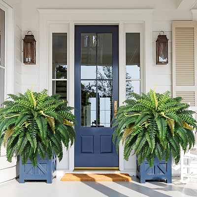 MARTINE MALL 2Pcs 48 Fake Ferns Artificial Ferns for Outdoors Look Real, 88 Branches Large Faux Boston Fern for Outdoor Planter Realistic UV Resistant Hanging Artificial Fake Plants for Porch Patio