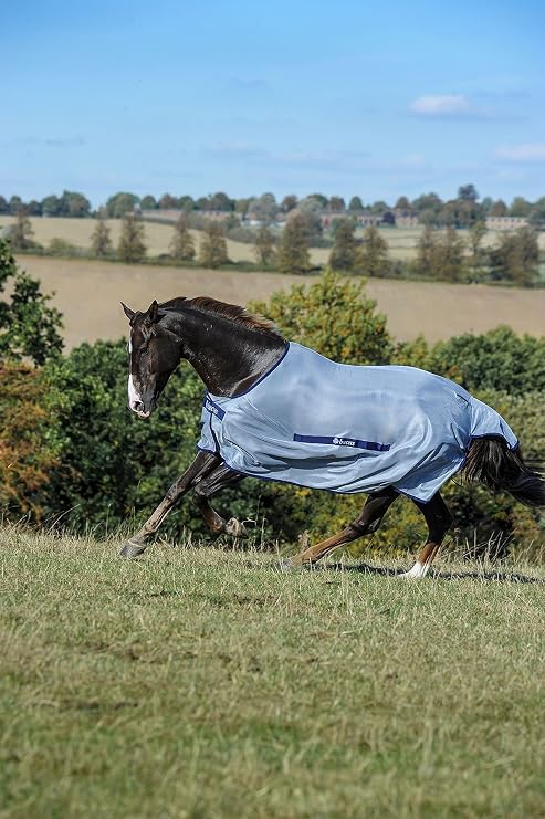 Bucas Buzz-Off Classic Cut Fly Blanket, Silver/Blue, Back Length 145 cm