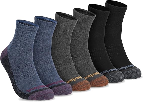 Timberland Men's Socks, Comfort Quarter Socks, Arch Support, Padded Cushion, Moisture Control