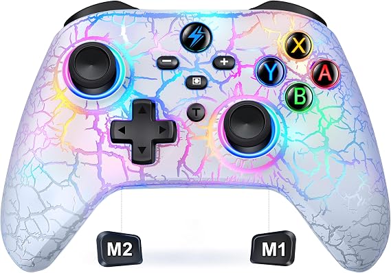 Svetaecho Upgraded Wireless Switch 2 Controller for Nintendo Switch/OLED/Lite - Hall Effect Triggers, RGB, Programmable Back Buttons - Also for iOS/Android, Wired PC Gaming (White)
