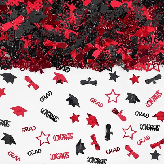 Alynta Graduation Confetti Class of 2026 Black and Red Graduation Table Confetti 2000Pcs 2.1oz Congrats Grad Table Confetti for Table Gift Bags Cards Grad Decorations